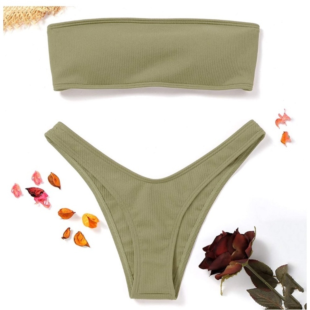 ✨MOROCCO RIBBED HIGH CUT BANDEAU BIKINI SET
🌻